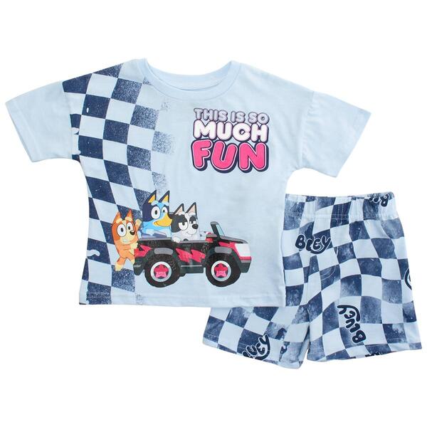 Toddler Boy Bluey Race Car Tee & Checkered Shorts Set - image 