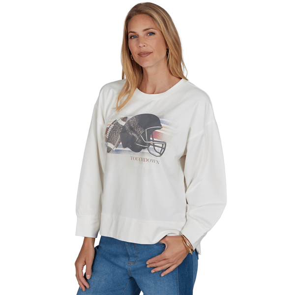 Womens Ruby Rd. Game of Luxe Football Graphic Terry Sweatshirt - image 