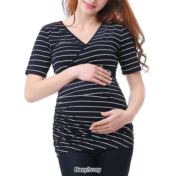 Womens Glow & Grow&#174; Faux Wrap Stripe Maternity Nursing Top