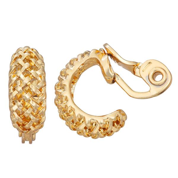 Napier Gold-Tone Open Weave Stud Clip Earrings - image 