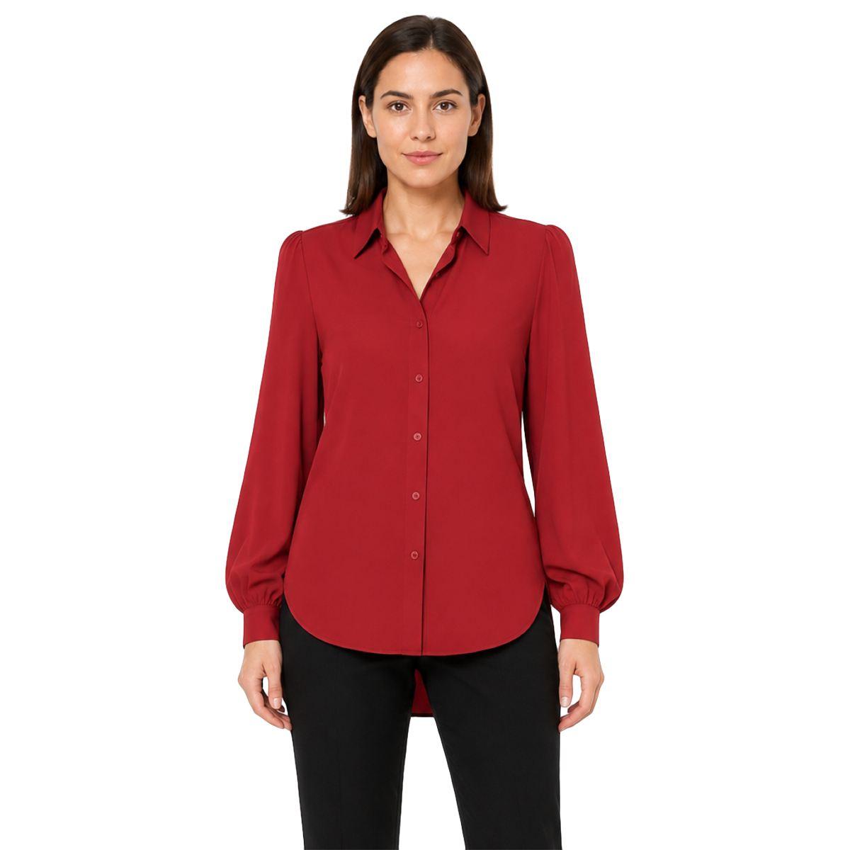 Womens Zac & Rachel Long Sleeve Solid Button Down Satin Blouse