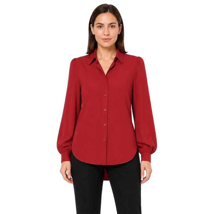 Womens Zac & Rachel Long Sleeve Solid Button Down Satin Blouse