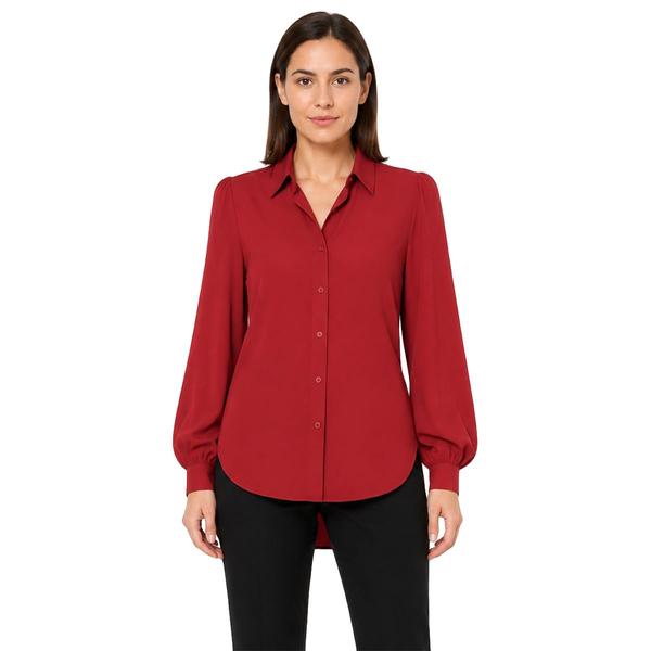 Womens Zac & Rachel Long Sleeve Solid Button Down Satin Blouse - image 