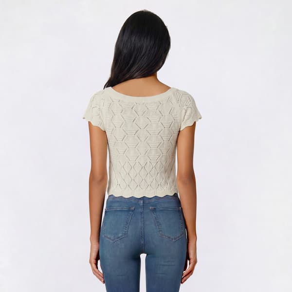 Juniors Pink Rose Short Sleeve Pointelle Knit Top