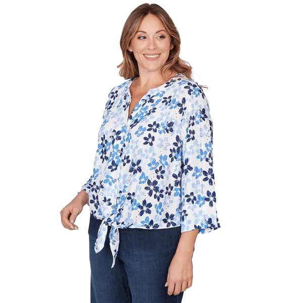 Plus Size Hearts of Palm Smooth Sailing 3/4 Sleeve Floral Blouse