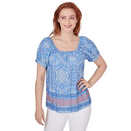 Petites Skye''s The Limit Coral Gables Printed Short Sleeve Top