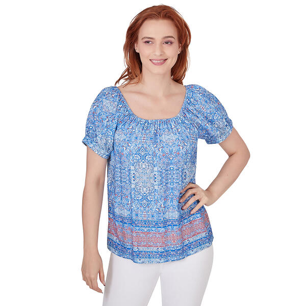 Petites Skye''s The Limit Coral Gables Printed Short Sleeve Top - image 