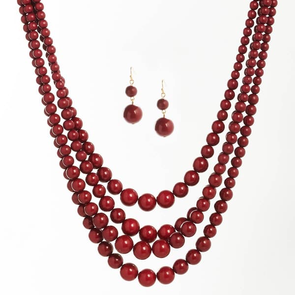 Ashley Cooper(tm) 4 Row Wine Beaded Necklace & Earring Set - image 