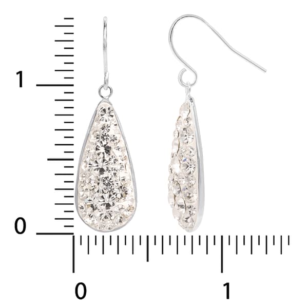 Brass Silver-Plated White Crystal Teardrop Dangle Earrings
