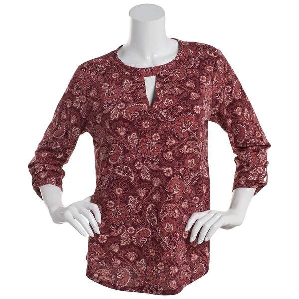 Womens Cure 3/4 Sleeve Roll Tab Vintage Floral Crepe Blouse - image 