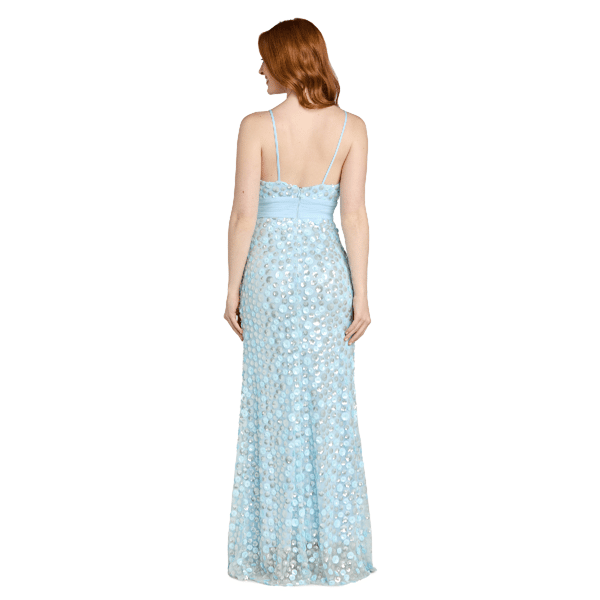 Juniors Morgan &amp; Co. Sequin Paiette 3D A-Line Dress w/ Slit-Blue