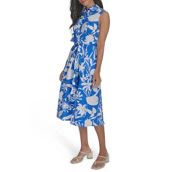 Womens Calvin Klein Sleeveless Collar Floral Shirtdress