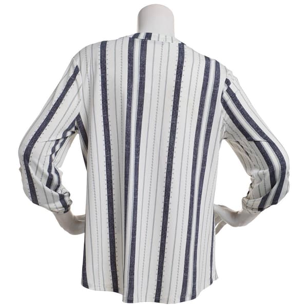 Womens Cure 3/4 Sleeve Stripe Two Pockets 1/2 Zip Blouse