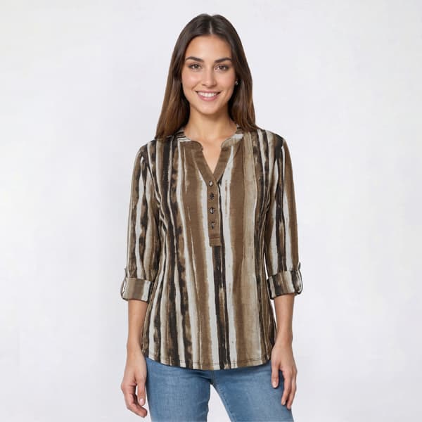 Petite Cocomo 3/4 Sleeve Stripe Basket Weave Blouse - image 
