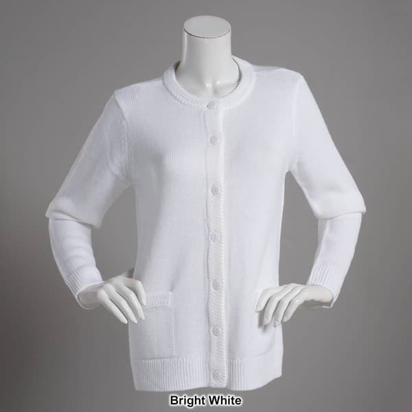Petite Linda Matthews Long Sleeve Solid Button Front Cardigan
