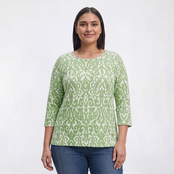 Plus Size Emily Daniels 3/4 Sleeve Scroll Tonal Jacquard Tee - image 