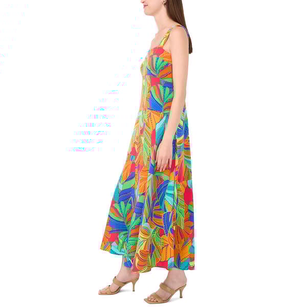 Womens MSK Sleeveless Tropical Challis Smock Back Midi Dress