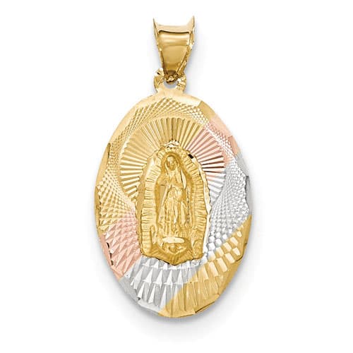 Unisex Gold Classics&#40;tm&#41; Tri-Color Lady of Guadalupe Pendant - image 