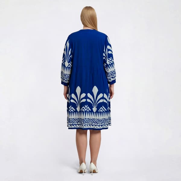 Plus Size Mlle Gabrielle 3/4 Sleeve Border Tribal Shift Dress