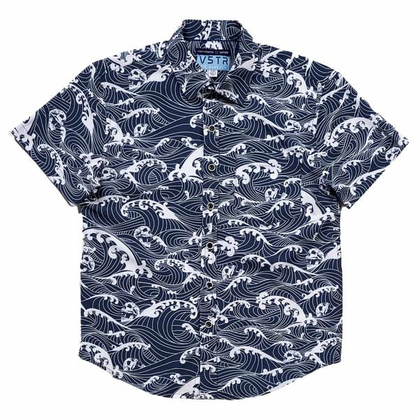 Boys &#40;8-20&#41; VSTR Waves & Skulls 4-Way Stretch Button Down Shirt - image 