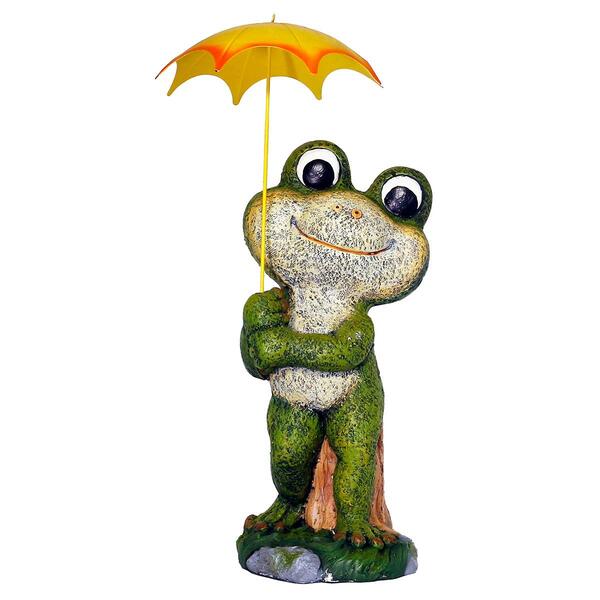 Alpine Smiling Frog w/ Yellow Umbrella Statue - image 