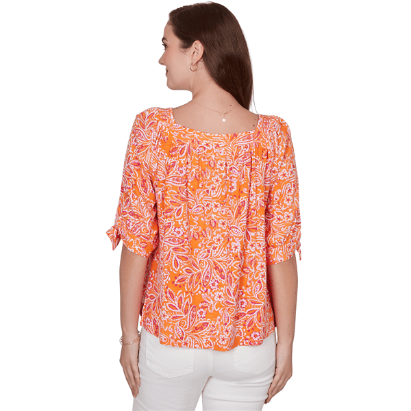 Womens Ruby Rd. Hothouse Florals Tie Sleeve Paisley Blouse