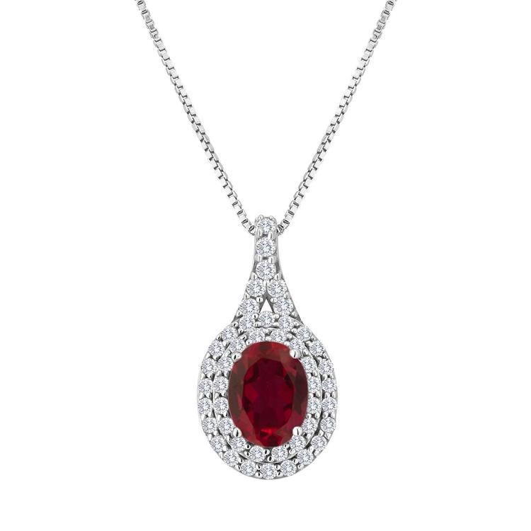 Gemstone Classics(tm) Sterling Silver Created Ruby Halo Pendant