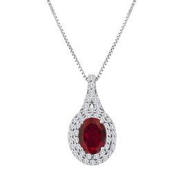 Gemstone Classics&#40;tm&#41; Sterling Silver Created Ruby Halo Pendant