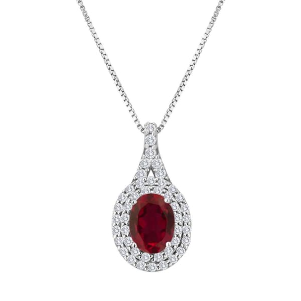 Gemstone Classics(tm) Sterling Silver Created Ruby Halo Pendant - image 