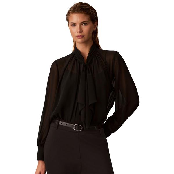 Womens Calvin Klein Long Sleeve Ruffle Neck Sheer Blouse