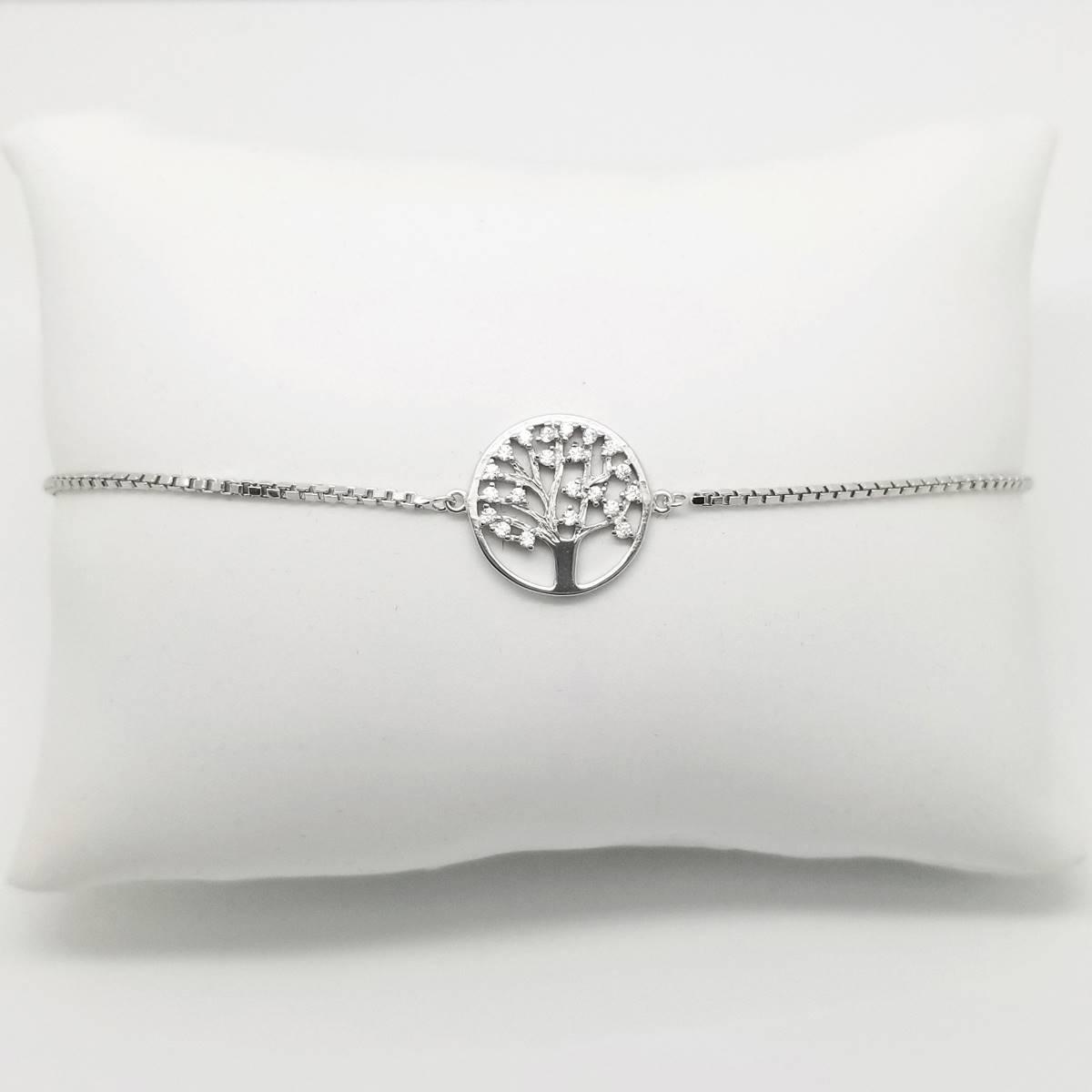 Sterling Silver Diamond Simulate Tree of Life Bracelet