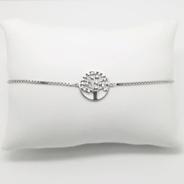 Sterling Silver Diamond Simulate Tree of Life Bracelet - image 