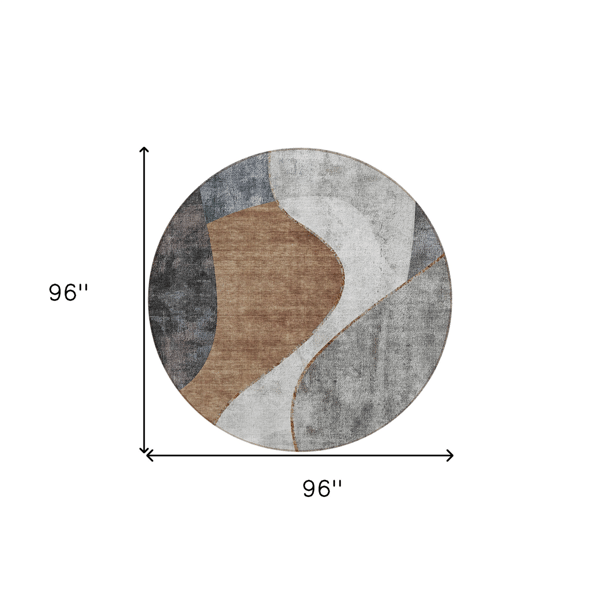 HomeRoots Grey Charcoal & Brown Round Abstract Area Rug