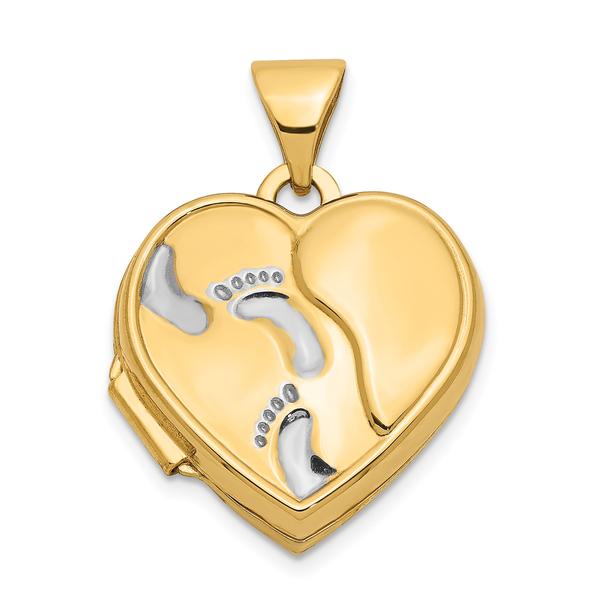 Gold Classics(tm) 14kt. Gold & Rhodium 15mm Heart Footprints Locket - image 
