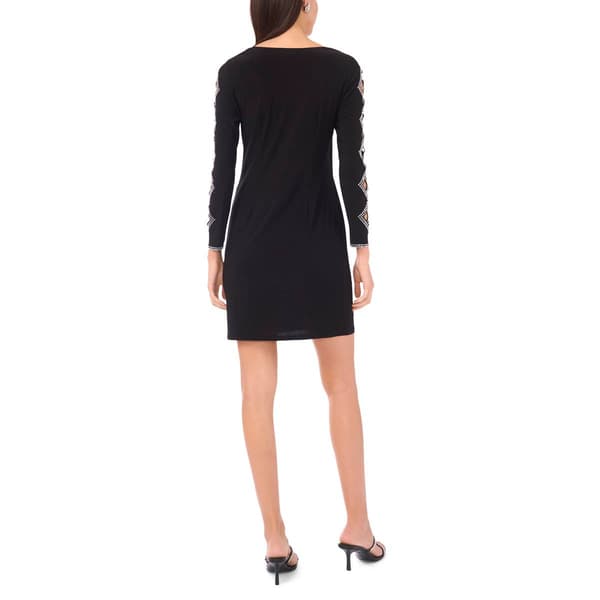 Womens MSK Cutout Long Sleeve Rhinestone Surplice A-Line Dress