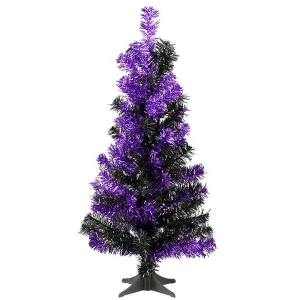 National Tree 2ft. Black and Purple Tinsel Tree - image 