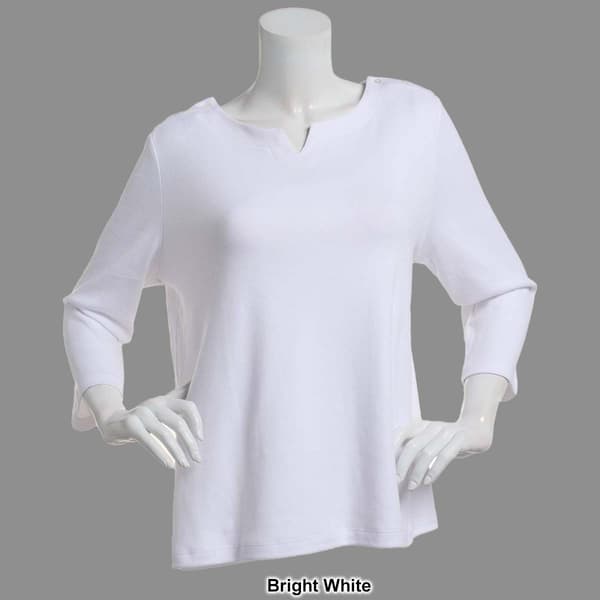 Womens Hasting & Smith 3/4 Sleeve Split Neck Faux Button Tee