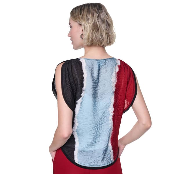 Womens DKNY Sleeveless Drape Neck Tie Dye Color Block Blouse