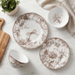 222 Fifth Adelaide Brown on White Porcelain 12pc. Dinnerware Set - image 8