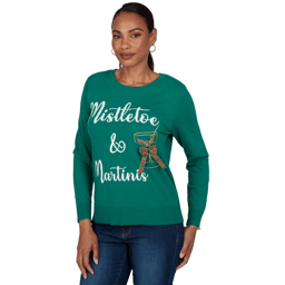 Petite Ruby Rd. Happy Holidays Mistletoe & Martinis Sweater