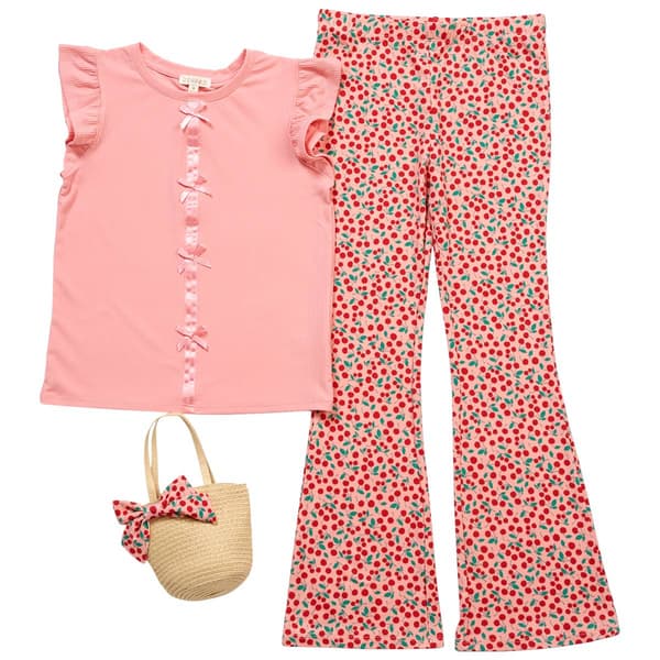 Girls (7-12) BTween(R) Ribbed Flutter Sleeve Top & Cherry Pants - image 