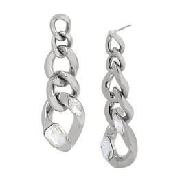 Steve Madden Chain Crystal Drop Earrings