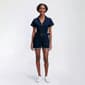 Womens bebe Short Sleeve Notched Collar Denim Short Romper - image 1