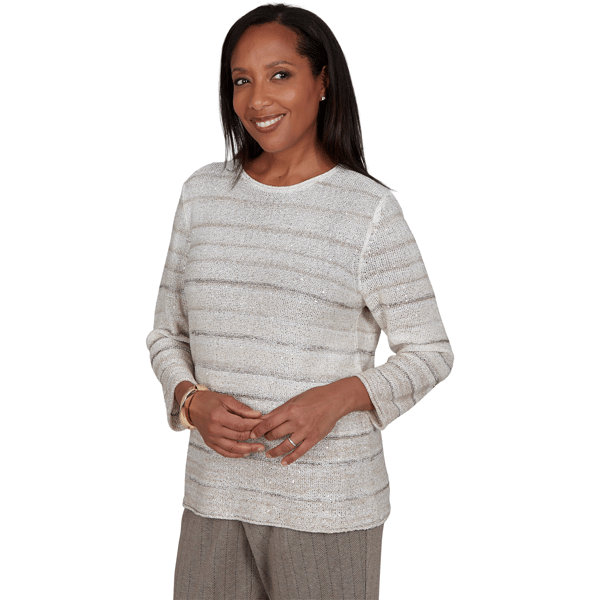 Petite Alfred Dunner Regent Street Sequin Stripe Sweater