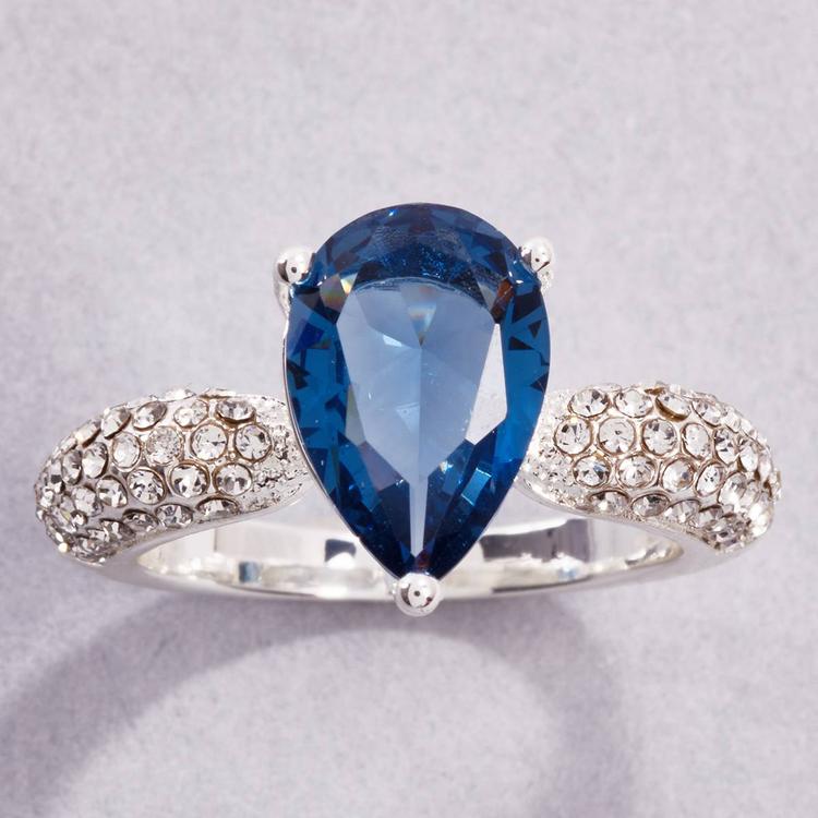 Ashley Cooper(tm) Silver-Tone Pear-Shaped Blue Stone Ring