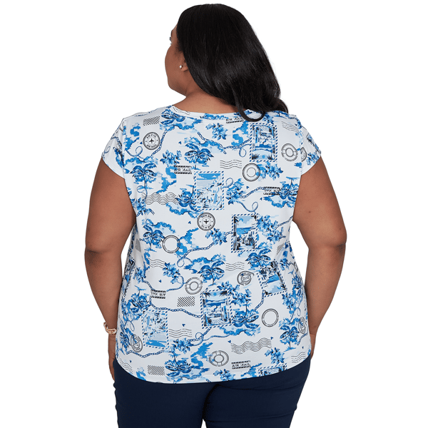 Plus Size Emaline Key Items Cap Sleeve Tropical Postcard Tee