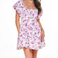 Juniors No Comment Balloon Sleeve Cross Hatch Rose A-Line Dress - image 3