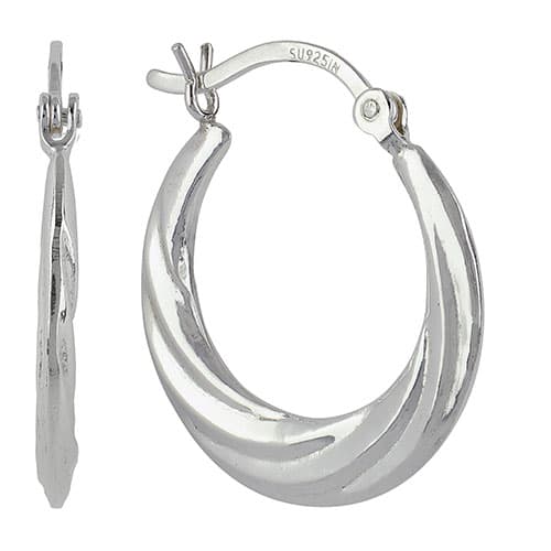 Sterling Silver Lightweight Textured Hoop Earrings - image 