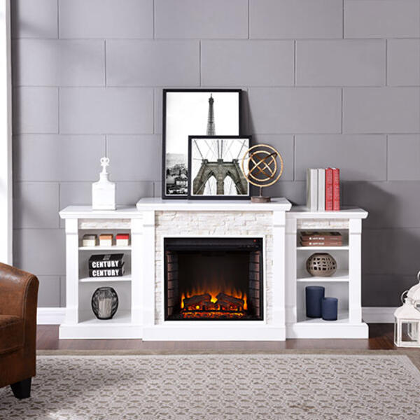 Southern Enterprises Stone Electric Fireplace & Bookcases - image 
