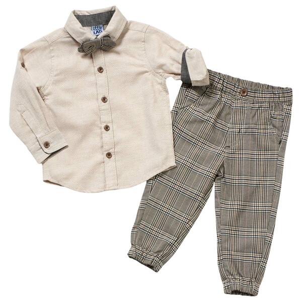 Baby Boy &#40;12-24M&#41; Little Lad 3pc. Plaid Bow & Pants Set - image 